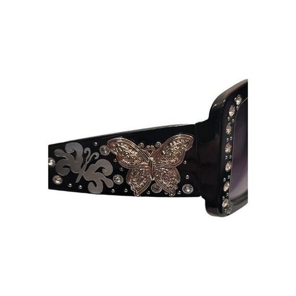 NEW Women's Sunglasses BUTTERFLY BLING Black with GOLD Butterflies - Picture 2 of 3